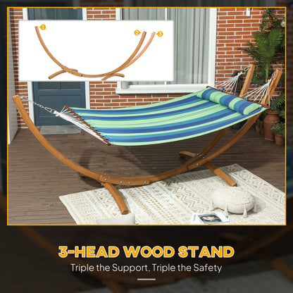 Hammock with Stand, Triple-Head Wood Hammock with Cotton Bed, Blue