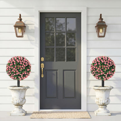 Set of 2 55 cm Artificial Rose Topiary with Ground Stake, UV-Resistant Fake Plants with 306 Roses and Leaves for Indoor Outdoor Home Office Garden Decor, Pink