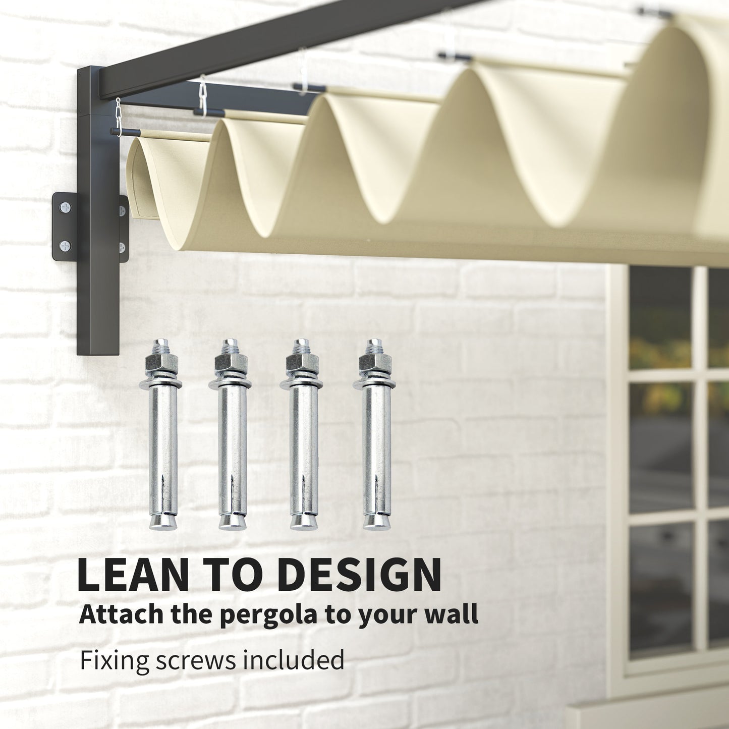 3 x 4m Wall Mounted Pergola with Retractable Roof, Khaki