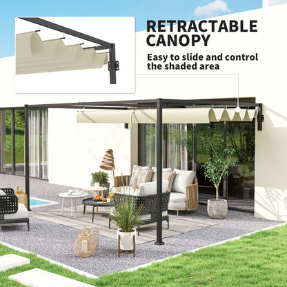 3 x 4m Wall Mounted Pergola with Retractable Roof, Khaki