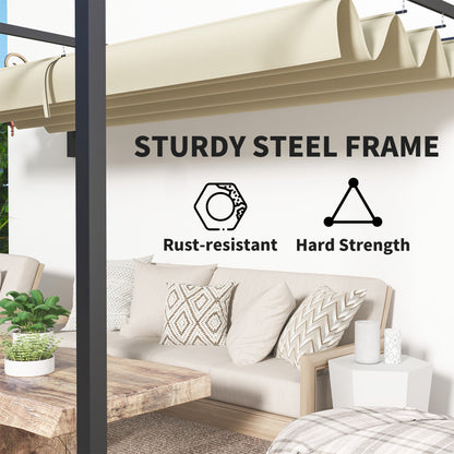 3 x 4m Wall Mounted Pergola with Retractable Roof, Khaki