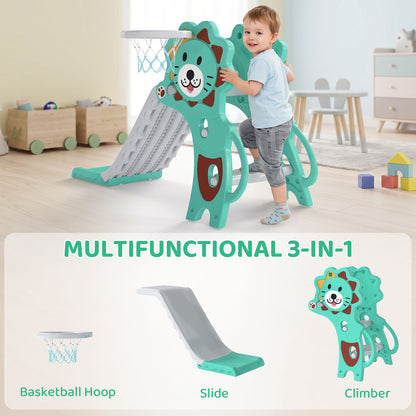 3 in 1 Kids Slide for Indoor with Basketball Hoop - Blue