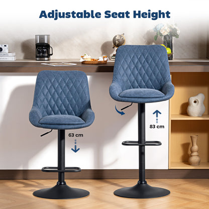 Bar Stools Set of 2, Adjustable Bar Chairs 360 Degree Swivel Blue