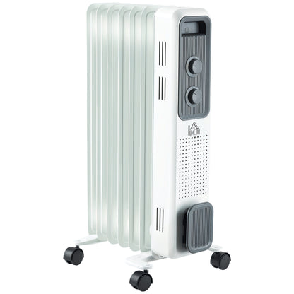 Oil Filled Radiator Portable Heater W/ 7 Fin, 3 Heat Settings, White