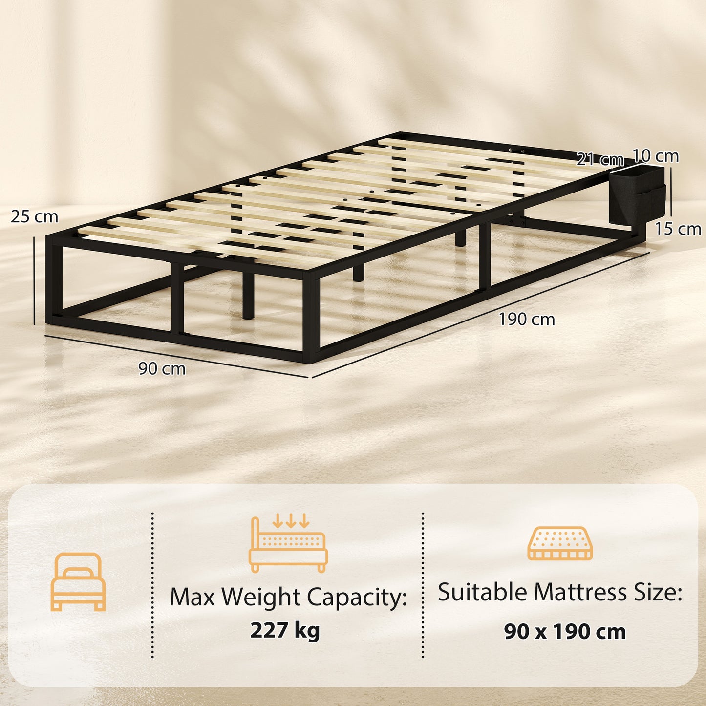 12 Slats Metal Platform Bed Frame with Storage Bag, Black