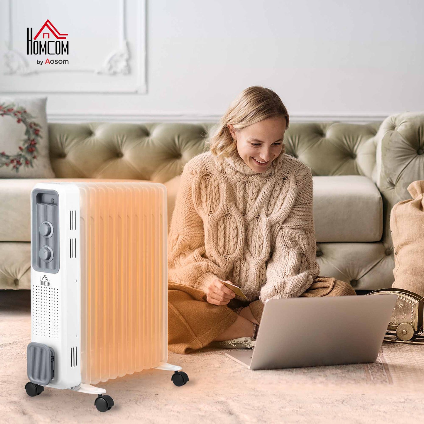 Oil Filled Radiator Portable Heater W/ 11 Fin, 3 Heat Settings, White