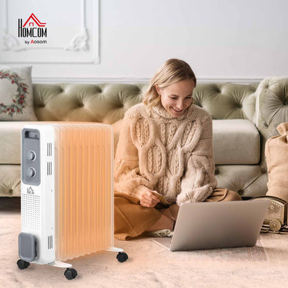 Oil Filled Radiator Portable Heater W/ 11 Fin, 3 Heat Settings, White