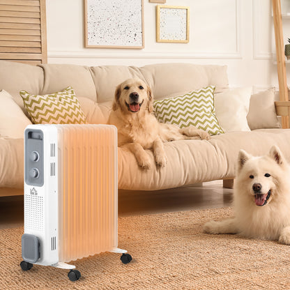 Oil Filled Radiator Portable Heater W/ 11 Fin, 3 Heat Settings, White