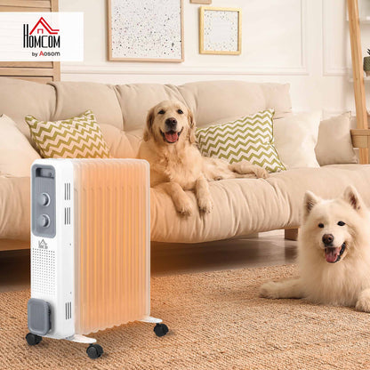 Oil Filled Radiator Portable Heater W/ 11 Fin, 3 Heat Settings, White