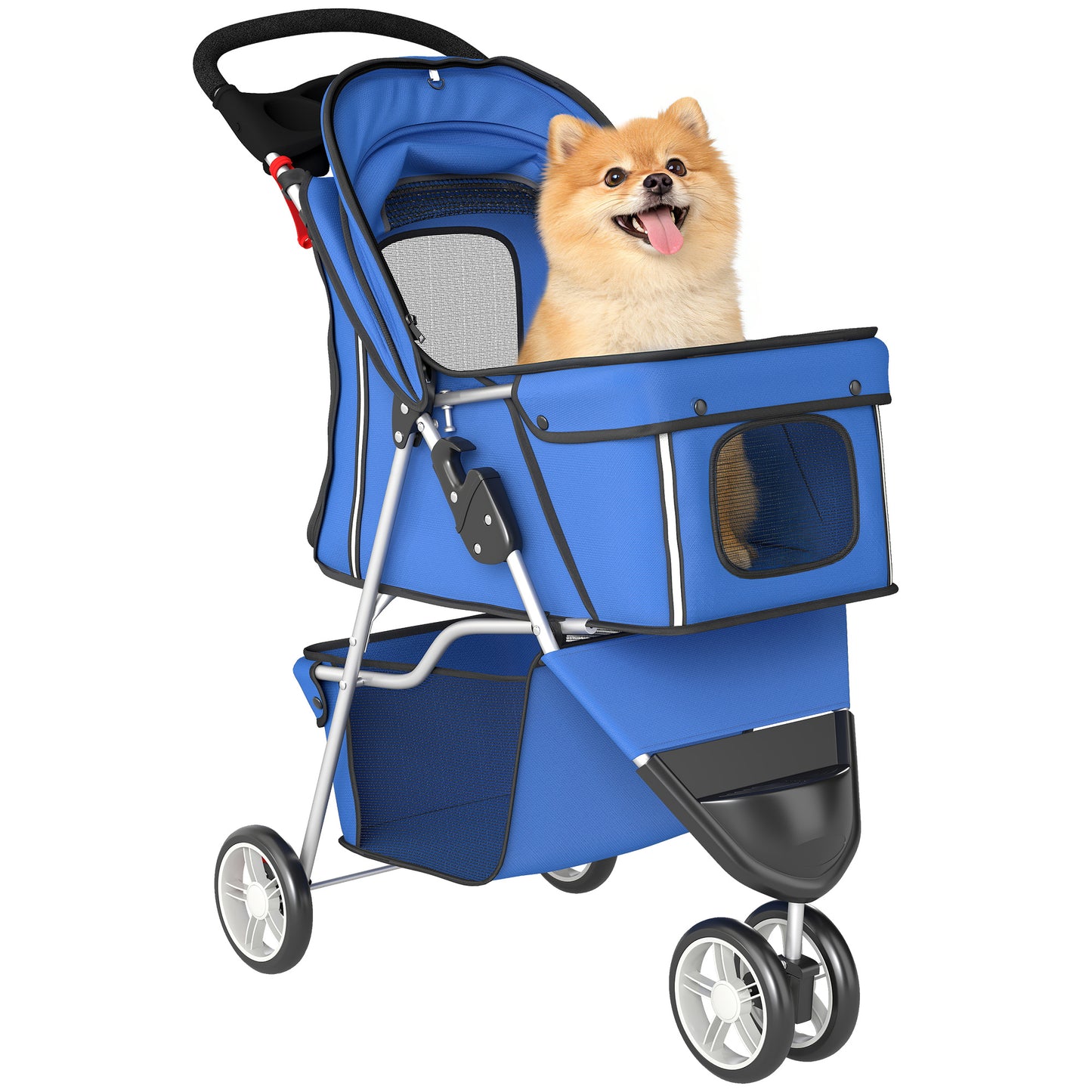 Pet Stroller Pushchair Carrier for Cat Puppy with 3 Wheels Blue