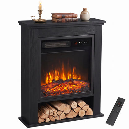1800W Freestanding Electric Fireplace Suite with Log Shelf and Remote - Black