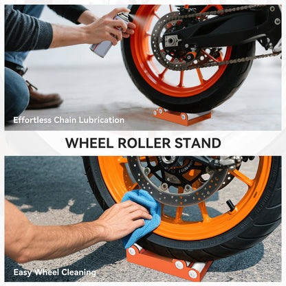 Motorcycle Wheel Roller Stand for Tyre Cleaning and Chain Lubrication