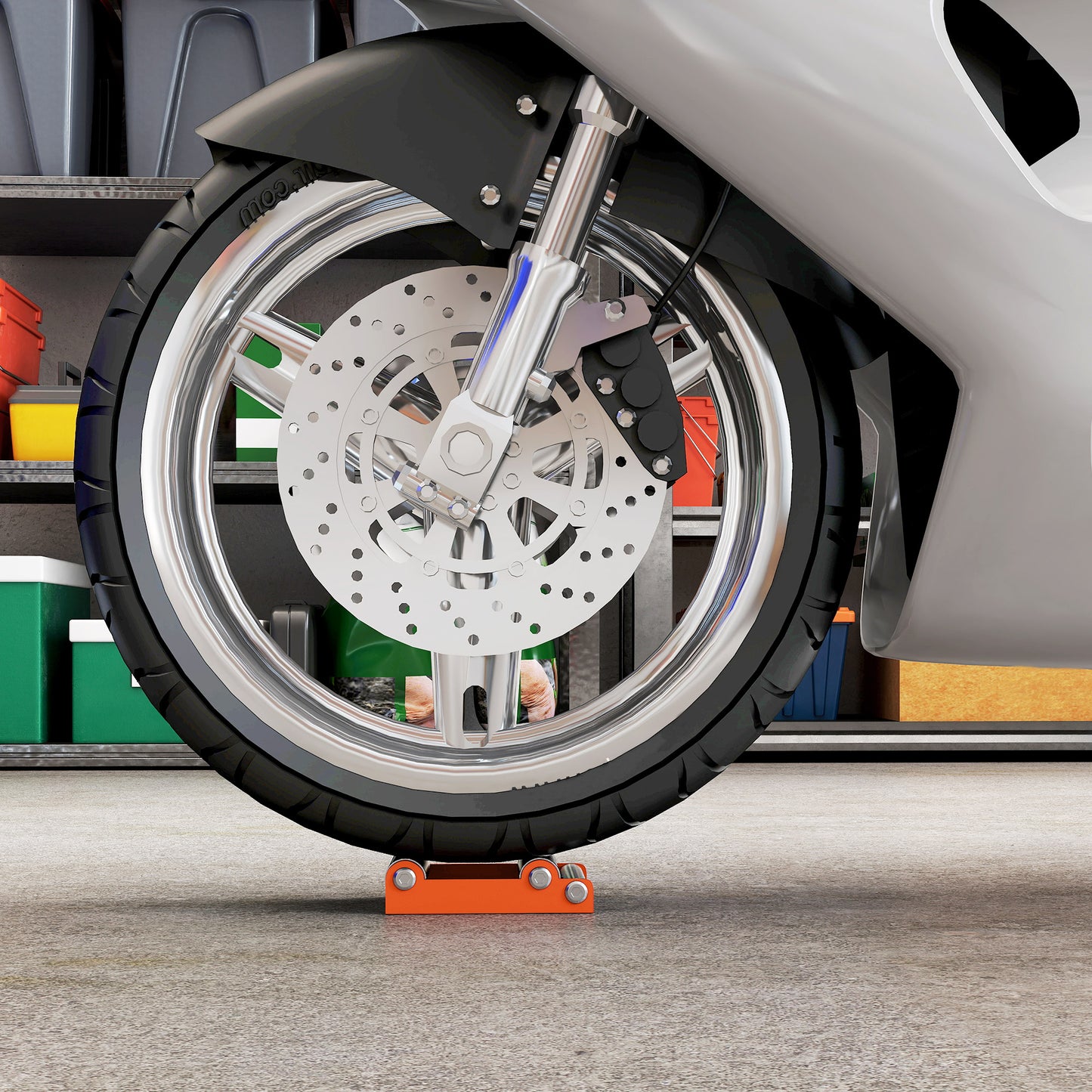 Motorcycle Wheel Roller Stand for Tyre Cleaning and Chain Lubrication