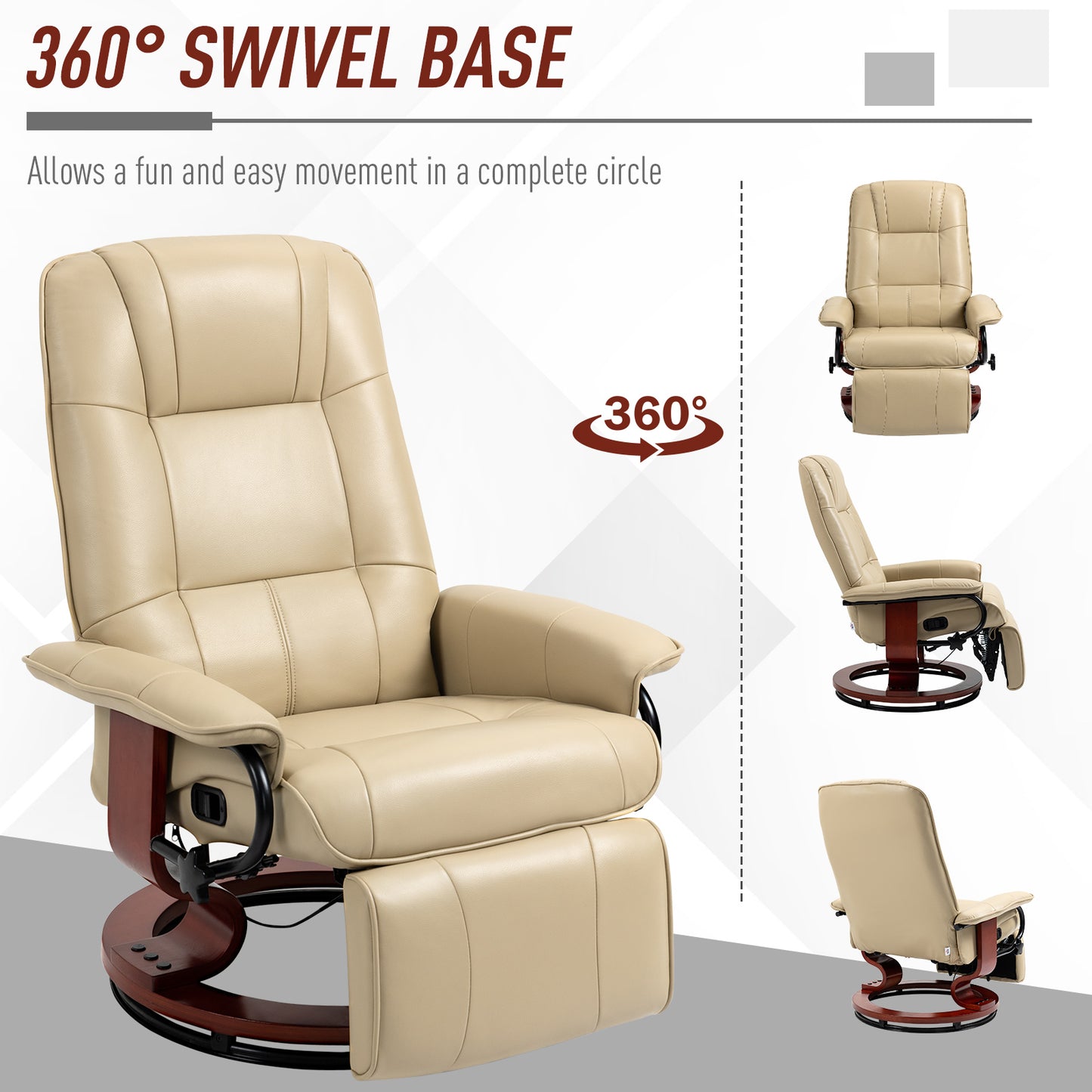 Ergonomic Office Recliner Sofa Chair PU Leather Armchair Lounger Cream