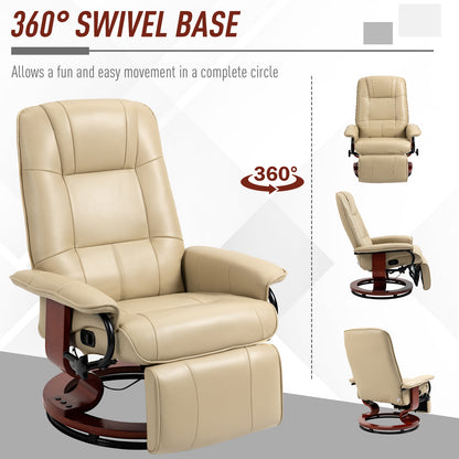 Ergonomic Office Recliner Sofa Chair PU Leather Armchair Lounger Cream