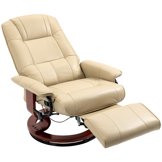 Ergonomic Office Recliner Sofa Chair PU Leather Armchair Lounger Cream