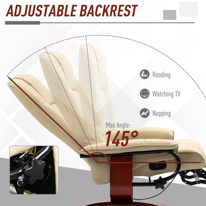 Ergonomic Office Recliner Sofa Chair PU Leather Armchair Lounger Cream