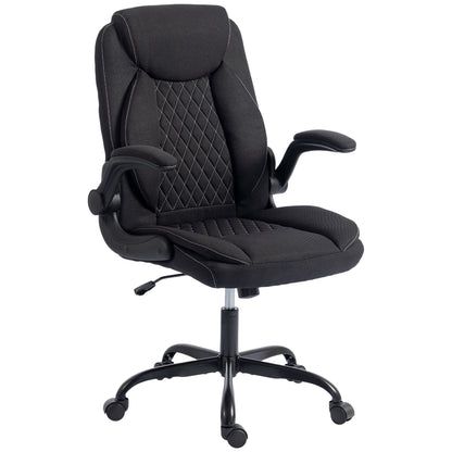 Linen-Look Computer Desk Chair with Thick Cushion, Black