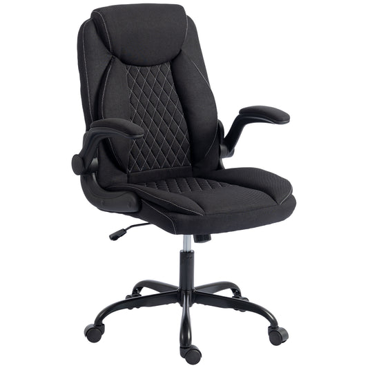 Linen-Look Computer Desk Chair with Thick Cushion, Black