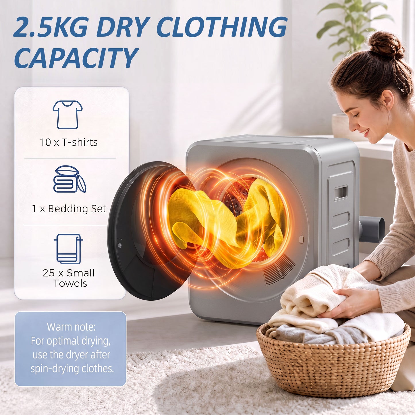 800W Compact Dryer Machine, 4 kg Small Vented Tumble Dryer, Silver