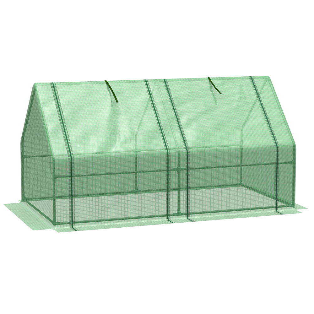 Mini Small Greenhouse with Steel Frame & PE Cover & Zippered Window Poly tunnel Steeple for Plants Vegetables, 180 x 90 x 90 cm