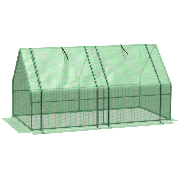 Mini Small Greenhouse with Steel Frame & PE Cover & Zippered Window Poly tunnel Steeple for Plants Vegetables, 180 x 90 x 90 cm