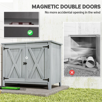 Wooden Garden Shed Tool Cabinet 110 x 60 x 88.5 cm, Light Grey