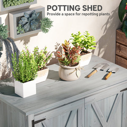 Wooden Garden Shed Tool Cabinet 110 x 60 x 88.5 cm, Light Grey