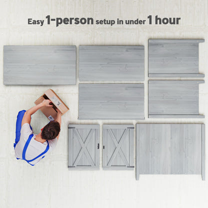 Wooden Garden Shed Tool Cabinet 110 x 60 x 88.5 cm, Light Grey