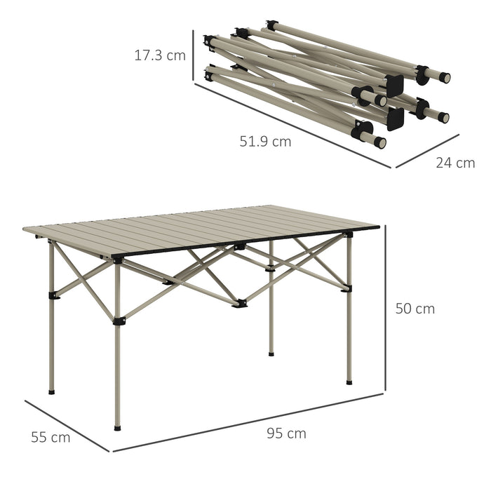 Portable Camping Table, Lightweight Folding Aluminium Picnic Table with Roll Up Top, Carry Bag for Outdoor Picnic, Hiking, Cooking