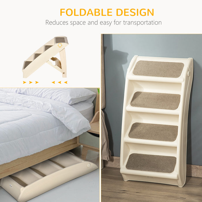 Foldable Pet Stairs, 4-Step for Cats Small Dogs with Non-slip Mats, 62 x 38 x 49.5 cm, Beige