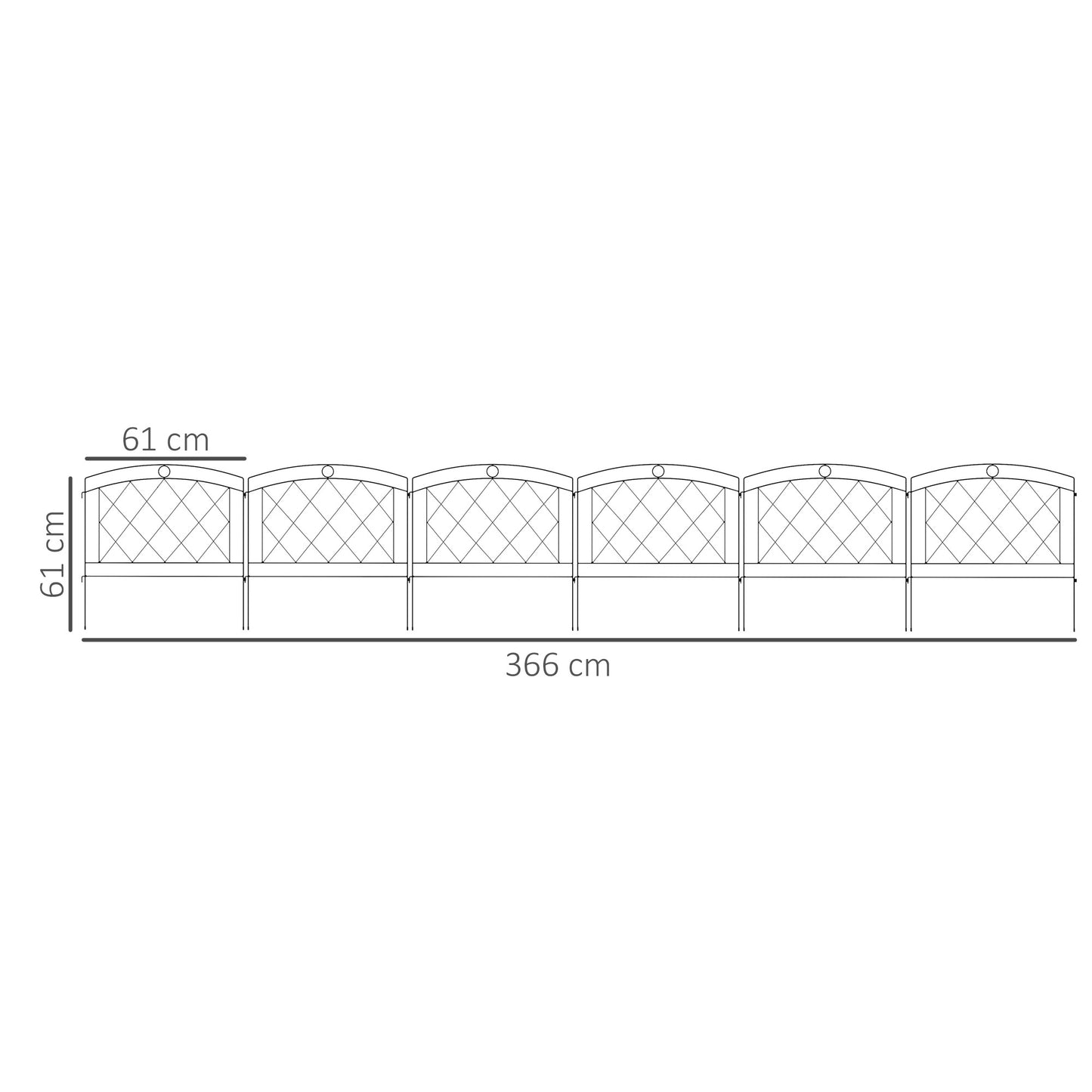 Metal Decorative Outdoor Picket Fence Panels Set of 6, Black