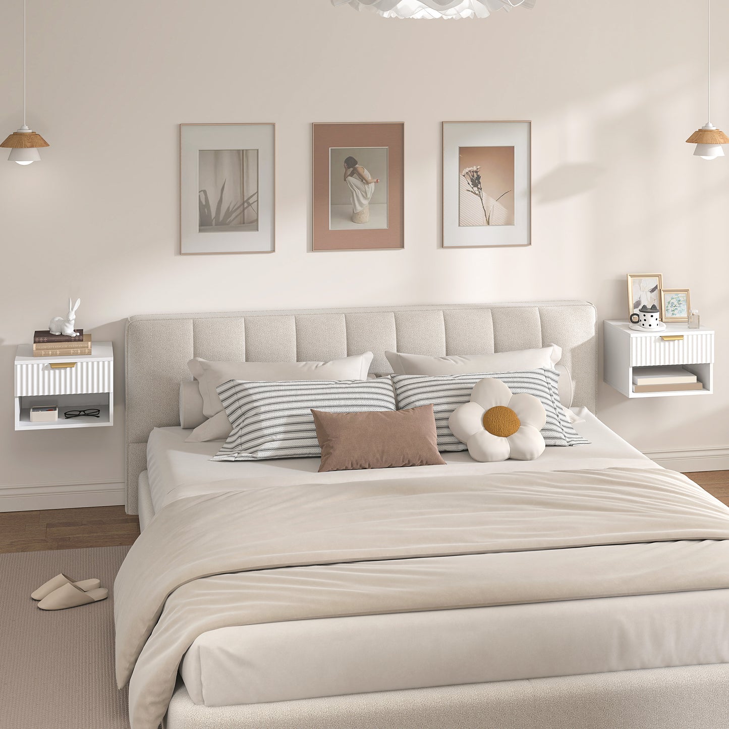 Floating Nightstands Set of 2, Wall Mounted Bedside Tables, White