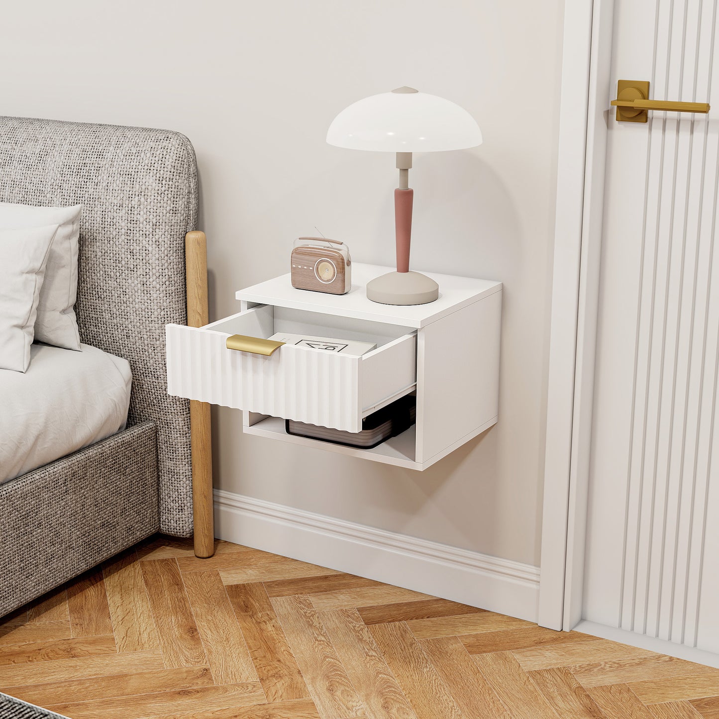 Floating Nightstands Set of 2, Wall Mounted Bedside Tables, White