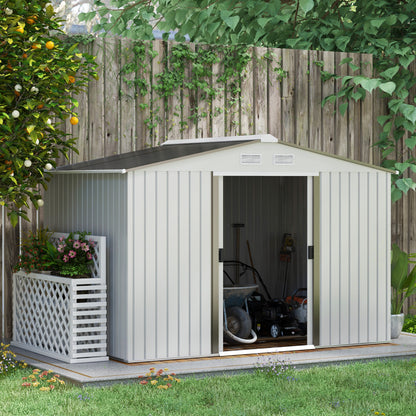 9 x 6FT Galvanised Garden Storage Shed with Sliding Door, Silver