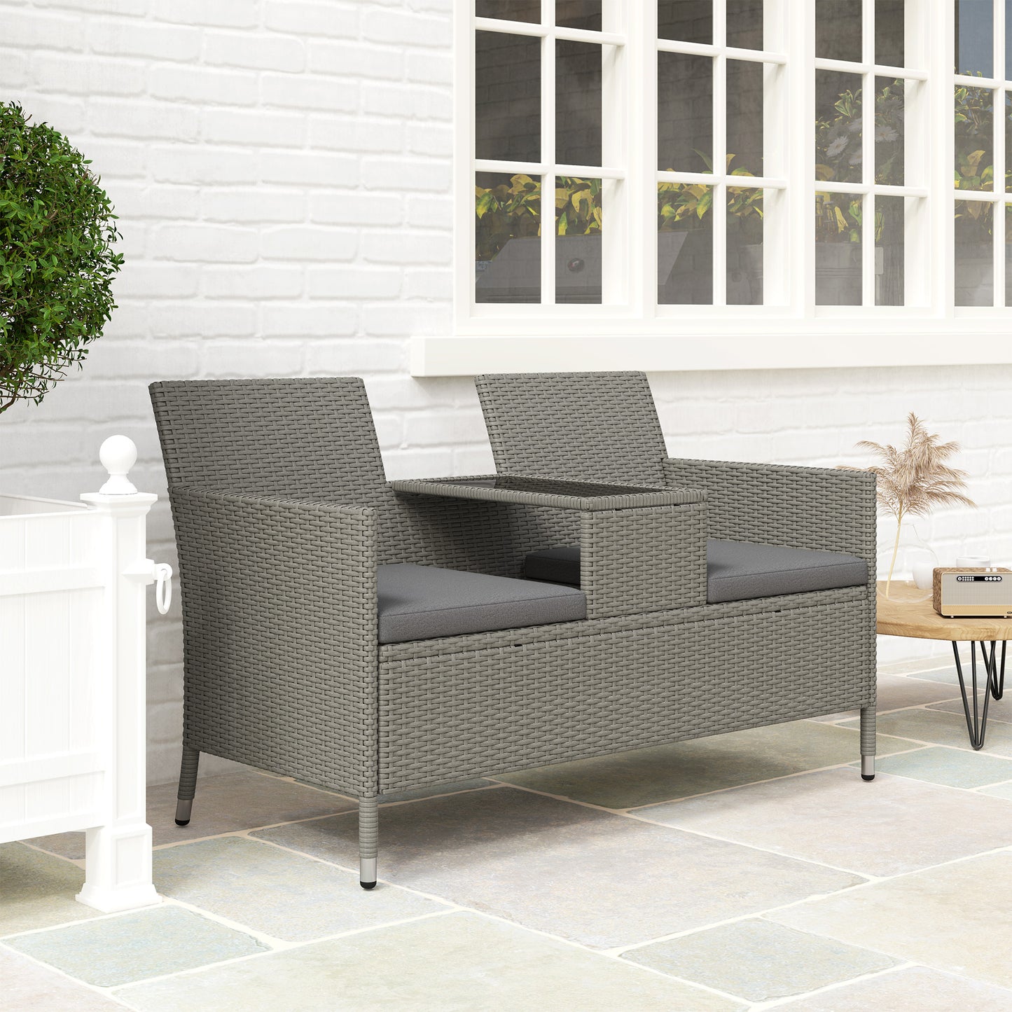Rattan Chair Garden Furniture Patio Companion Love Seat Table Grey