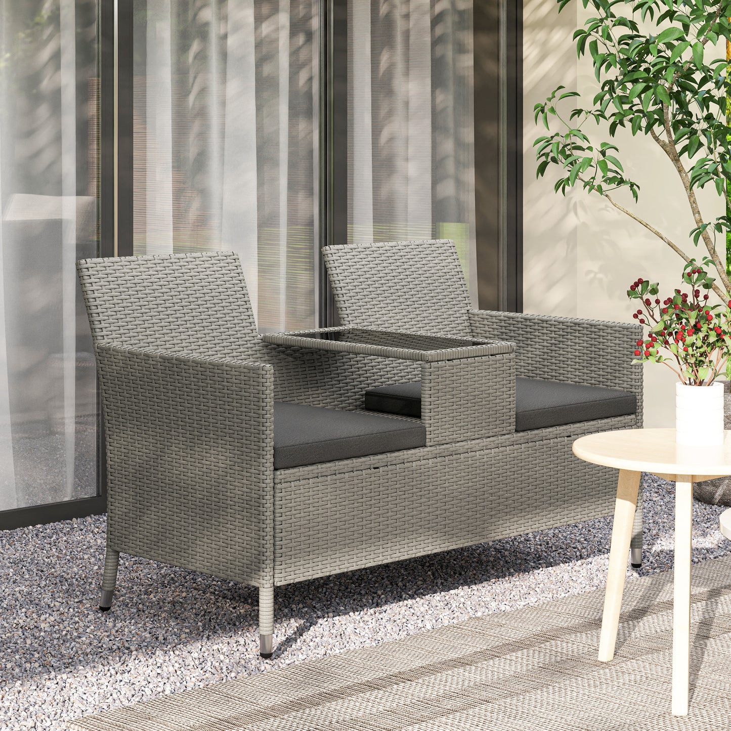 Rattan Chair Garden Furniture Patio Companion Love Seat Table Grey