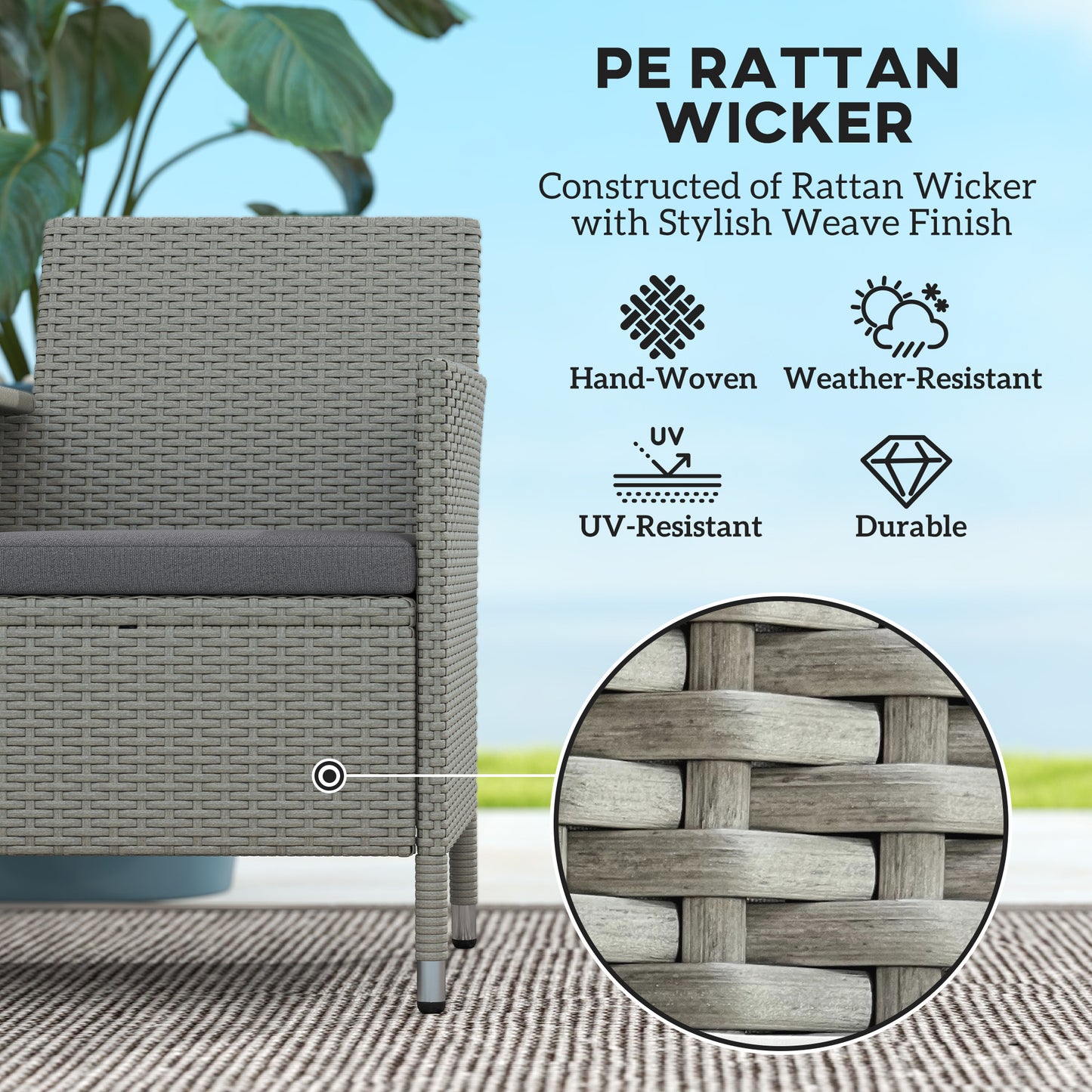 Rattan Chair Garden Furniture Patio Companion Love Seat Table Grey