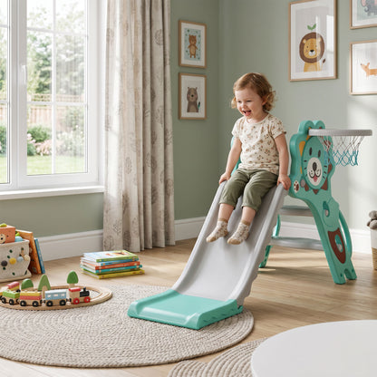 3 in 1 Kids Slide for Indoor with Basketball Hoop - Blue