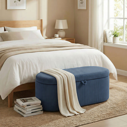 Storage Ottoman, Corduroy Ottoman Storage Box with Padded Seat, Blue