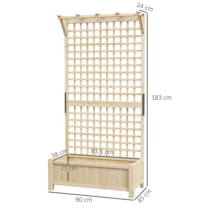 Raised Bed with Drainage Holes, Wood Planter with Trellis for Climbing Plants to Grow Vegetables, Flowers, Natural