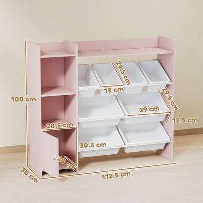 Toy Storage Unit with 8 Removable Bins, Storage Shelves, Cabinet