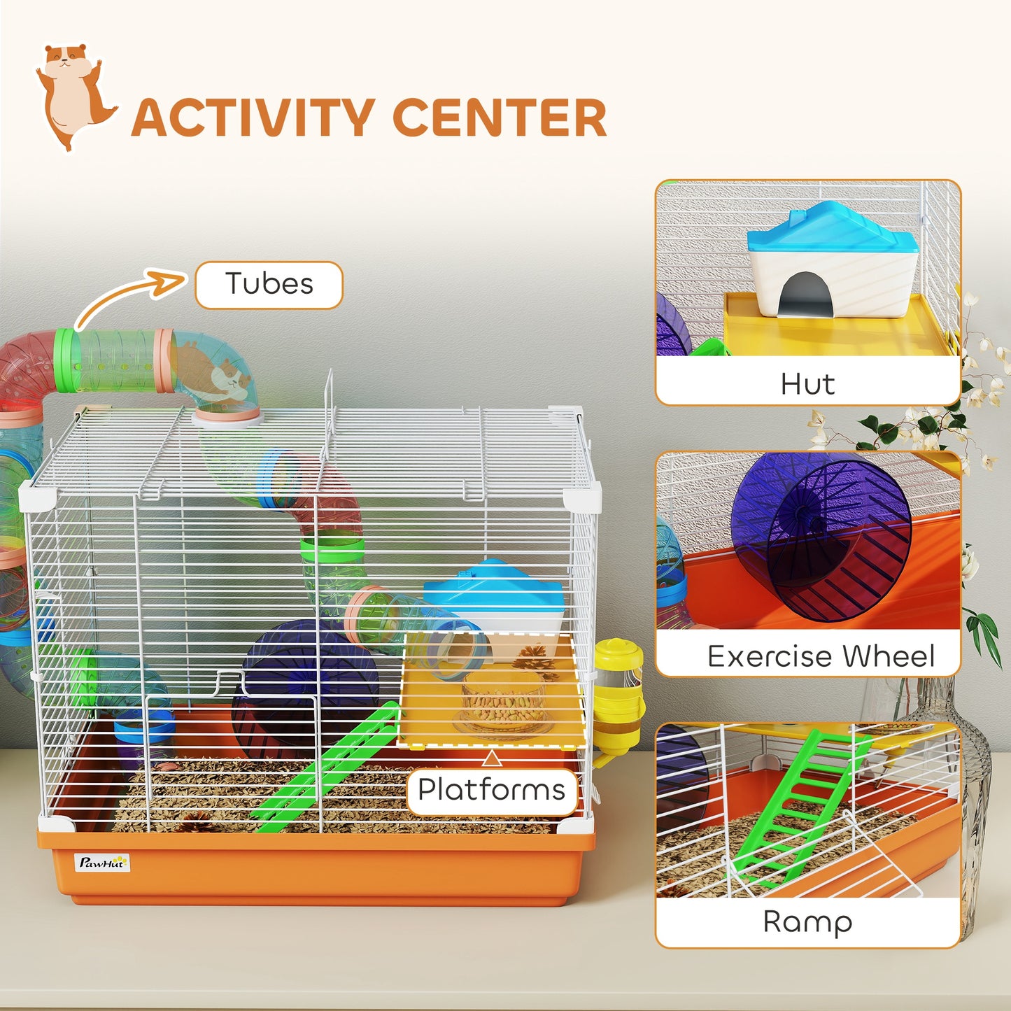 2 Tier Hamster Cage Small Animal House w/ Exercise Wheels Tunnel