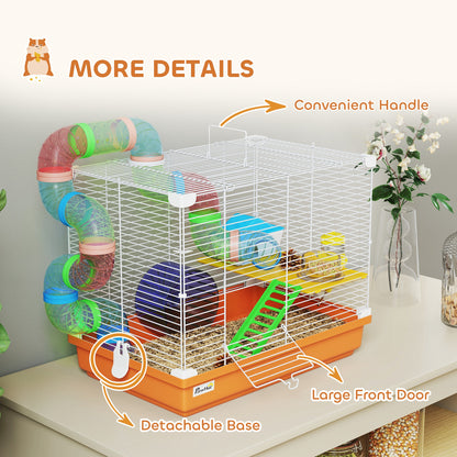 2 Tier Hamster Cage Small Animal House w/ Exercise Wheels Tunnel