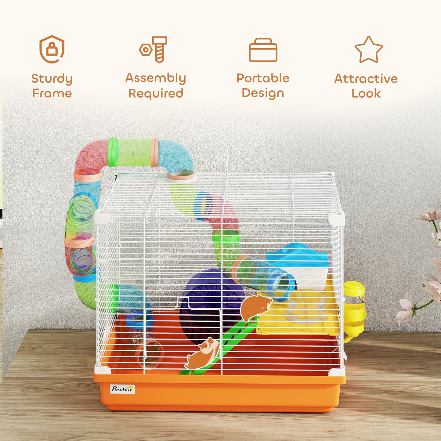 2 Tier Hamster Cage Small Animal House w/ Exercise Wheels Tunnel