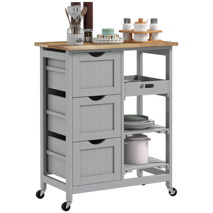 Rolling Kitchen Island Cart, Bar Serving Cart on Wheels Grey