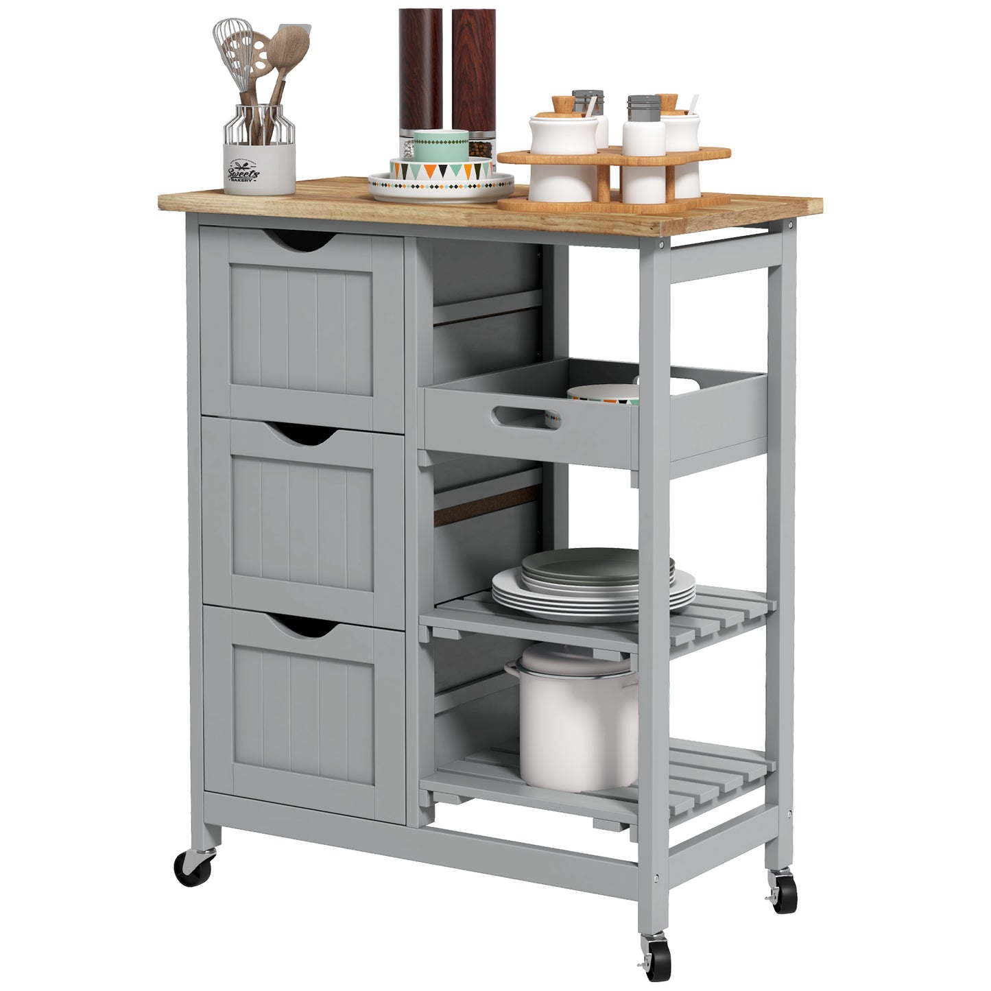 Rolling Kitchen Island Cart, Bar Serving Cart on Wheels Grey