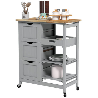 Rolling Kitchen Island Cart, Bar Serving Cart on Wheels Grey