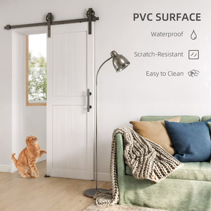 72 x 213 cm Sliding Barn Door with 152 cm Sliding Door Hardware Kit & Industrial Handle, Upgraded Rollers and Floor Guide, Waterproof Plastic Surface, Pre-Drilled Easy Assembly, White