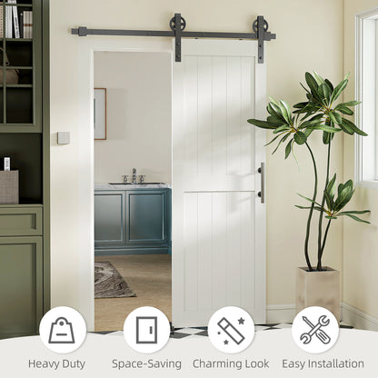 152.4cm Sliding Barn Door Kit, Sliding Door with Track, Hardware, Upgraded Rollers and Floor Guide, Industrial Handle, Water-Proof PVC Surface, White